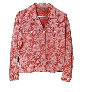 Chico's Women's Floral Silk Blend Shirt Jacket Red Size 0 Boho Western